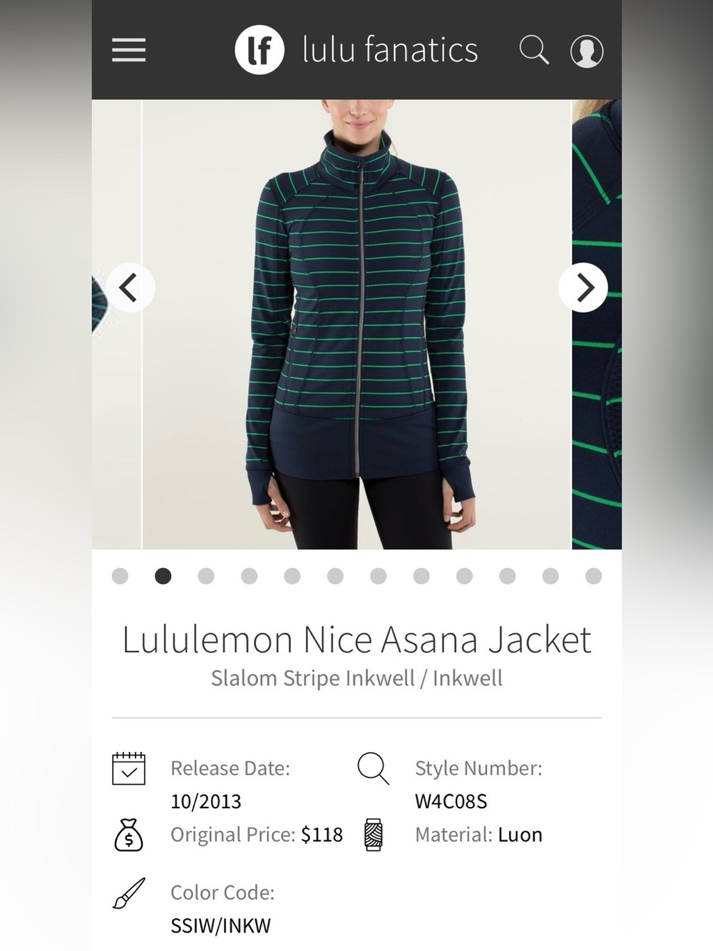 lululemon athletica Navy and Green Striped Nice Asana Jacket